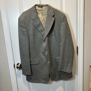 Brooks 346 Mens Sport Coat Silk Wool Herringbone Gray 43L